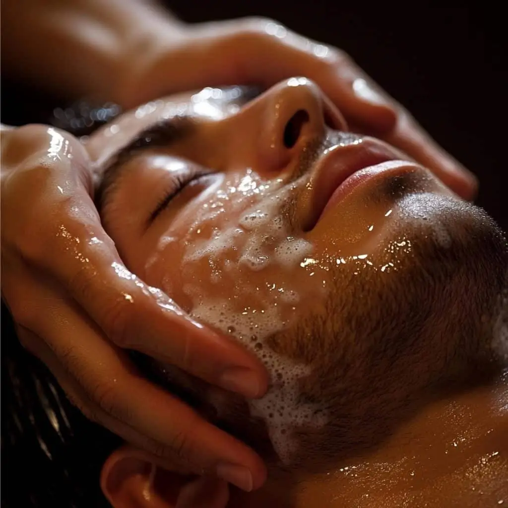 Man receiving a facial treatment.